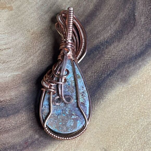 Wire wrapped shattuckite pendant handmade artisan  copper hand crafted - Picture 7 of 7